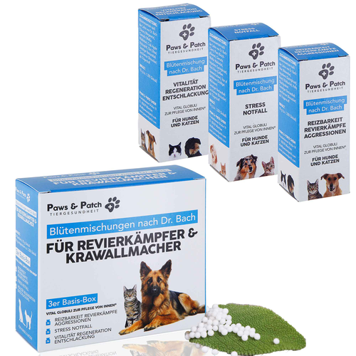 Paws&Patch Boîte de base 3 pièces pour les combattants de territoire et les fauteurs de troubles - Mélange de fleurs selon le Dr Bach 10g - MyStetho Veterinary