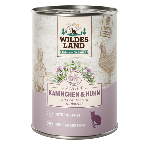 Wildes Land Feline Adult lapin et poulet avec cannberges 400g - MyStetho Veterinary