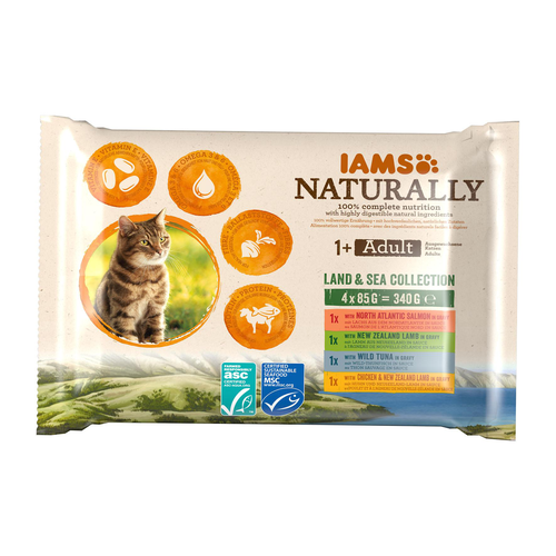 Iams Naturally Adult Land &amp; Sea Mix, 4x85g - MyStetho Veterinary