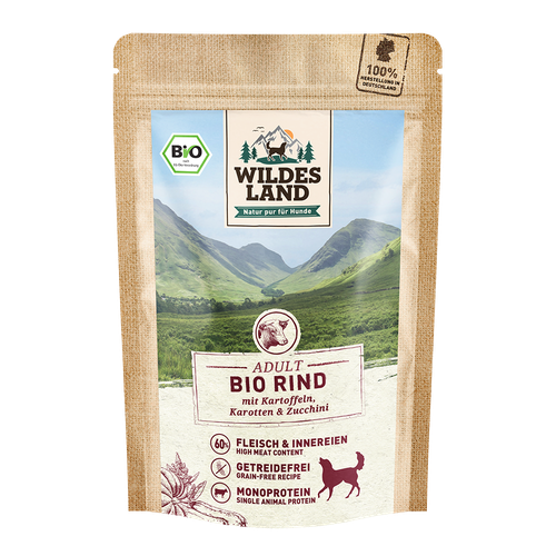 Wildes Land Canine Adult BIO boeuf avec pomme de terre & courgettes 125g - MyStetho Veterinary