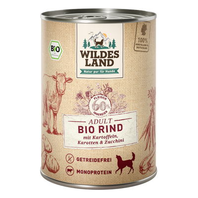 Wildes Land Canine Adult BIO boeuf avec pomme de terre & courgettes 400g - MyStetho Veterinary